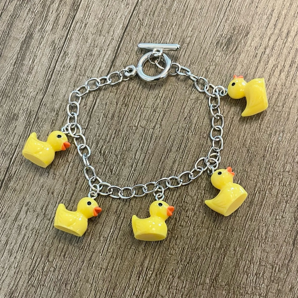 Silver Yellow Duck Charm Bracelet